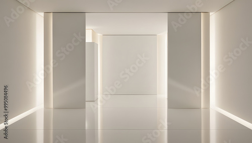 An empty white room with a window, showcasing minimalist design and open space	