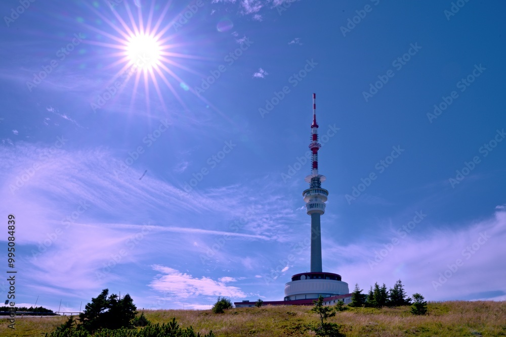 Obraz premium Highest Peak of Moravia, Praded 1492 m with Watchtover in Jesenik, Czech Republic