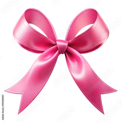 a pink ribbon with a bow on white background for Breast cancer awareness. Breast cancer Awareness month