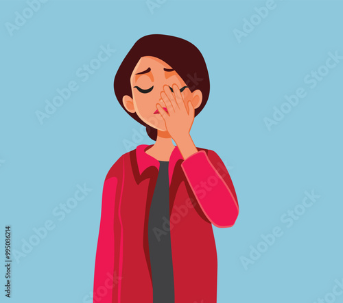 Crying Woman Wearing Santa Hat Vector Illustration. Unhappy girl feeling extremely sad during the holidays 
