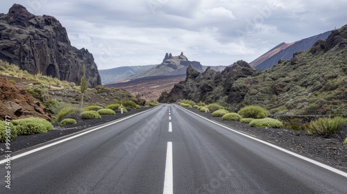 Empty Road Through Volcanic Landscape