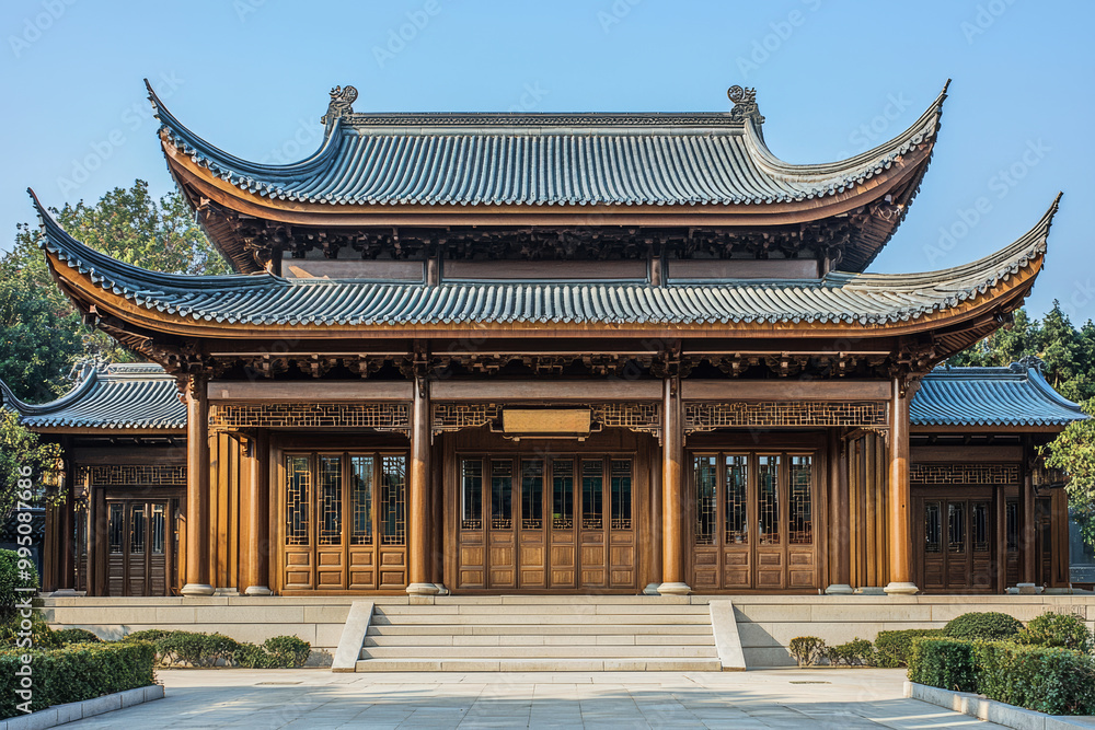Fototapeta premium A traditional Chinese temple facade, featuring classic East Asian architectural elements