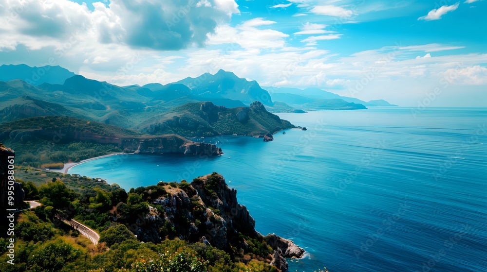 Blue sea top mountain landscape view, summer nature travel outdoor Blue sea top mountain landscape view, summer nature travel outdoor