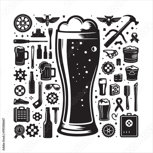 Beer glass silhouette vector icon. Beer glass symbol silhouette vector