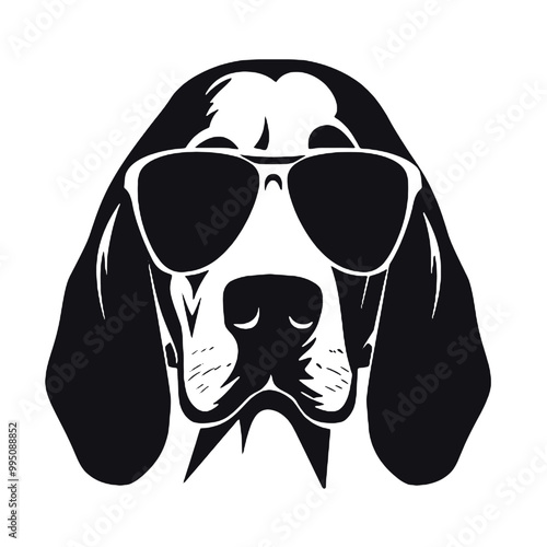 Chill Basset Hound Wearing Sunglasses – Silhouette Vector Illustration with Transparent Background for Logos and Tattoos