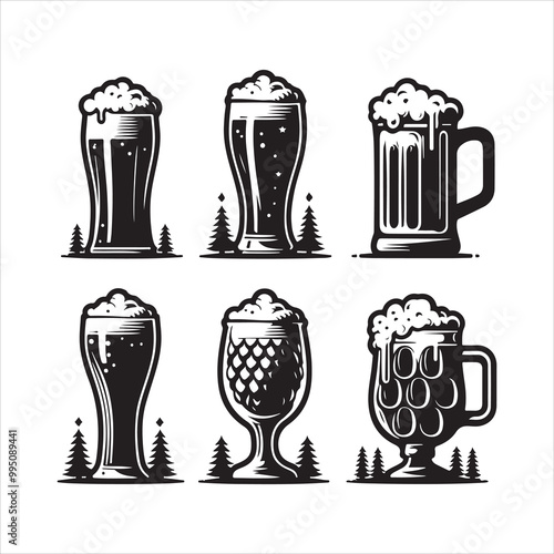 Beer glass silhouette vector icon. Beer glass symbol silhouette vector