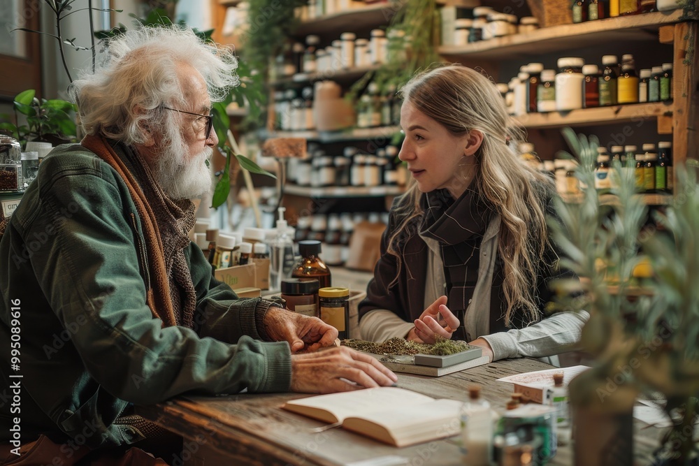A man and a woman are talking in a store A man and a woman are talking in a store