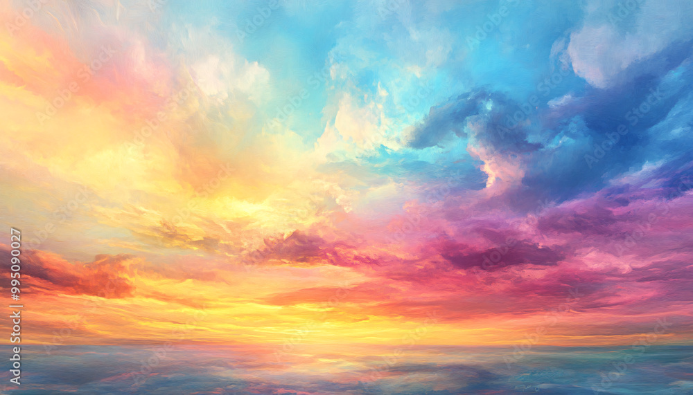A dreamy sky transitioning from a golden sunset to a full spectrum of rainbow colors, giving off a vibrant yet calming feel A dreamy sky transitioning from a golden sunset to a full spectrum of rainbow colors, giving off a vibrant yet calming feel