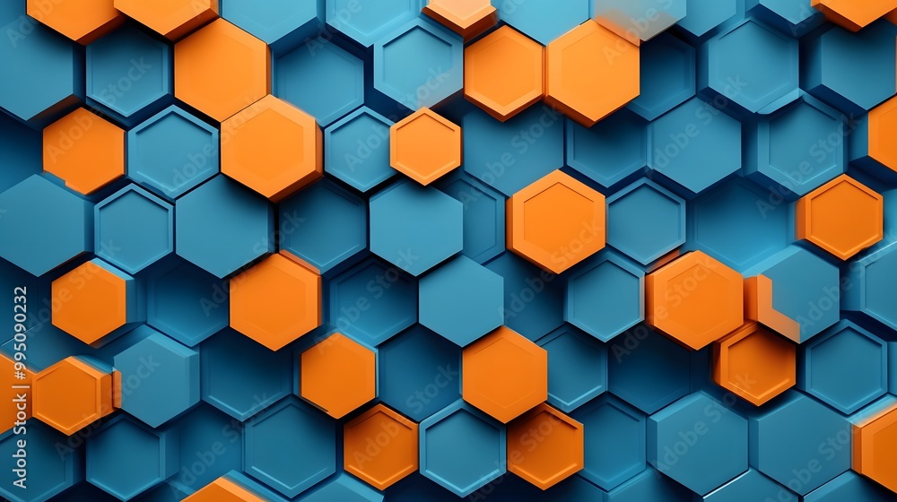 Blue and orange hexagons background pattern 3D rendering. Blue and orange hexagons background pattern 3D rendering.