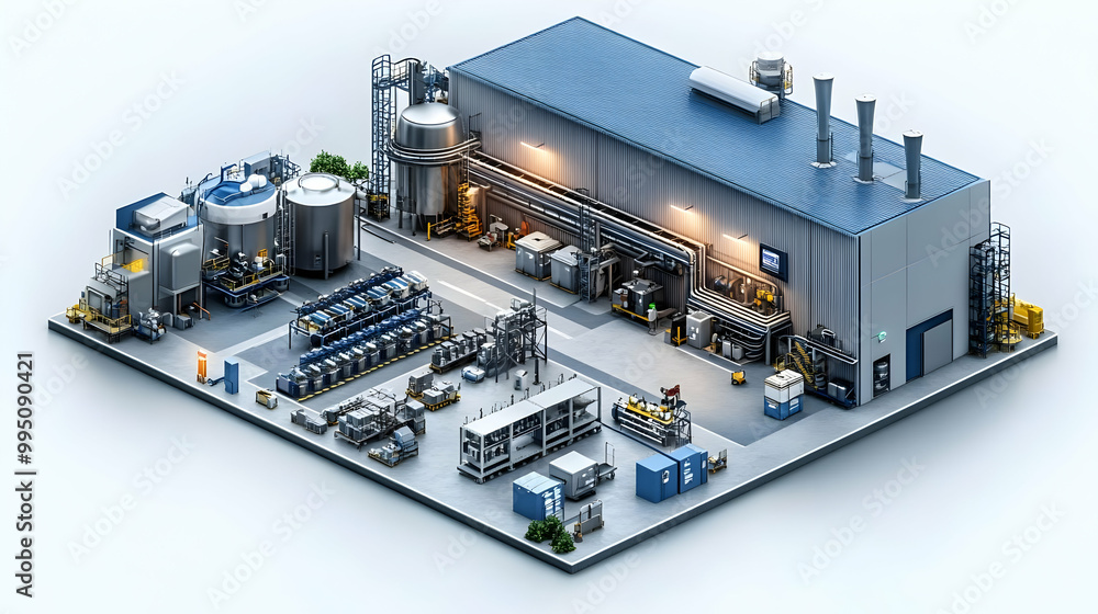 Industrial Factory Building with Equipment and Machinery Industrial Factory Building with Equipment and Machinery