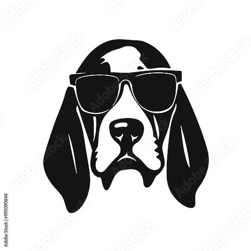 Basset Hound with Sunglasses Logo – Silhouette Vector Illustration on Transparent Background, Perfect for Tattoos