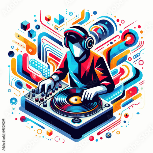 Vector image of a colorful DJ