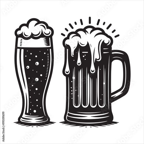 Beer glass silhouette vector icon. Beer glass symbol silhouette vector