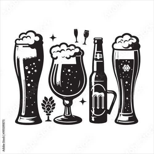 Beer glass silhouette vector icon. Beer glass symbol silhouette vector