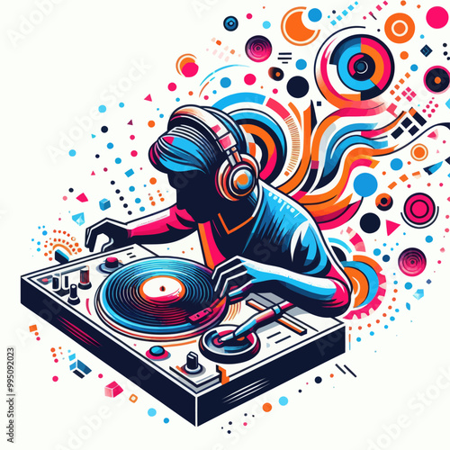 Vector image of a colorful DJ
