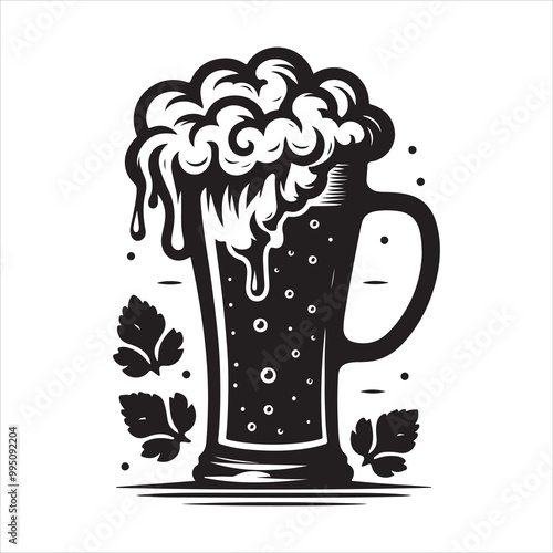 Beer glass silhouette vector icon. Beer glass symbol silhouette vector