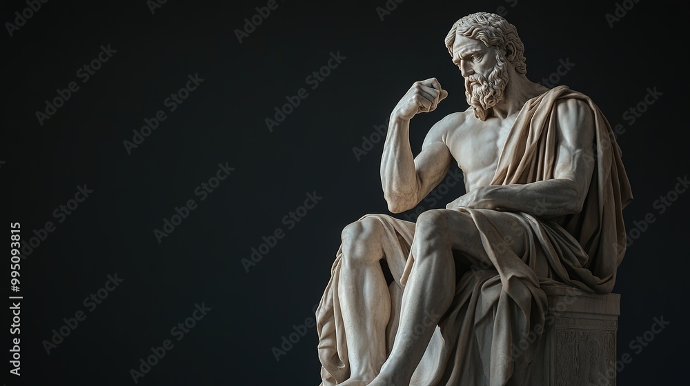 Obraz premium Marble Statue a stoic philosopher sitting on a throne thinking