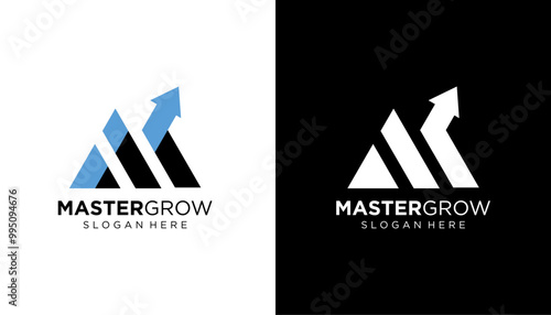 Modern growth logo design initial M. Abstract arrow shapes logo design in letter M graphic vector illustration. Symbol, icon, creative.