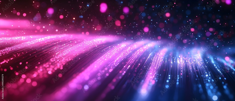 Visualizing the role of laser optics and fiber optic networks in high speed data transmission and communication technology and futuristic concept with glowing lights and energy particles Visualizing the role of laser optics and fiber optic networks in high speed data transmission and communication technology and futuristic concept with glowing lights and energy particles