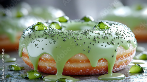 Green Glazed Donut with Spr...