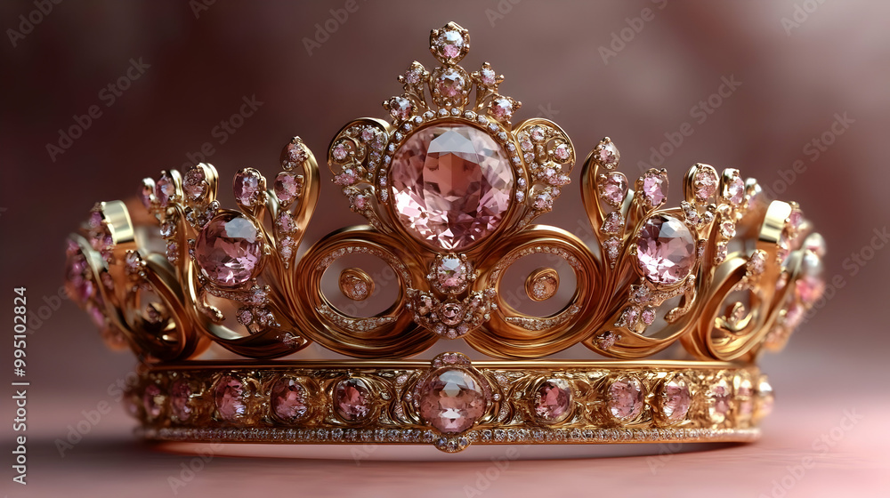 Fototapeta premium Gold Crown with Pink Gemstones - Royal Jewelry