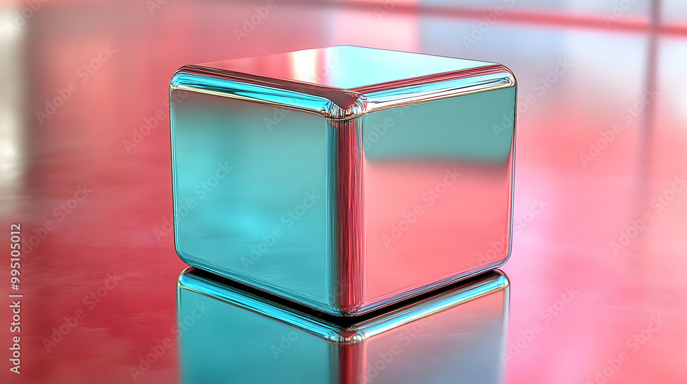 Metallic Cube Reflecting Light on Pink Surface Metallic Cube Reflecting Light on Pink Surface