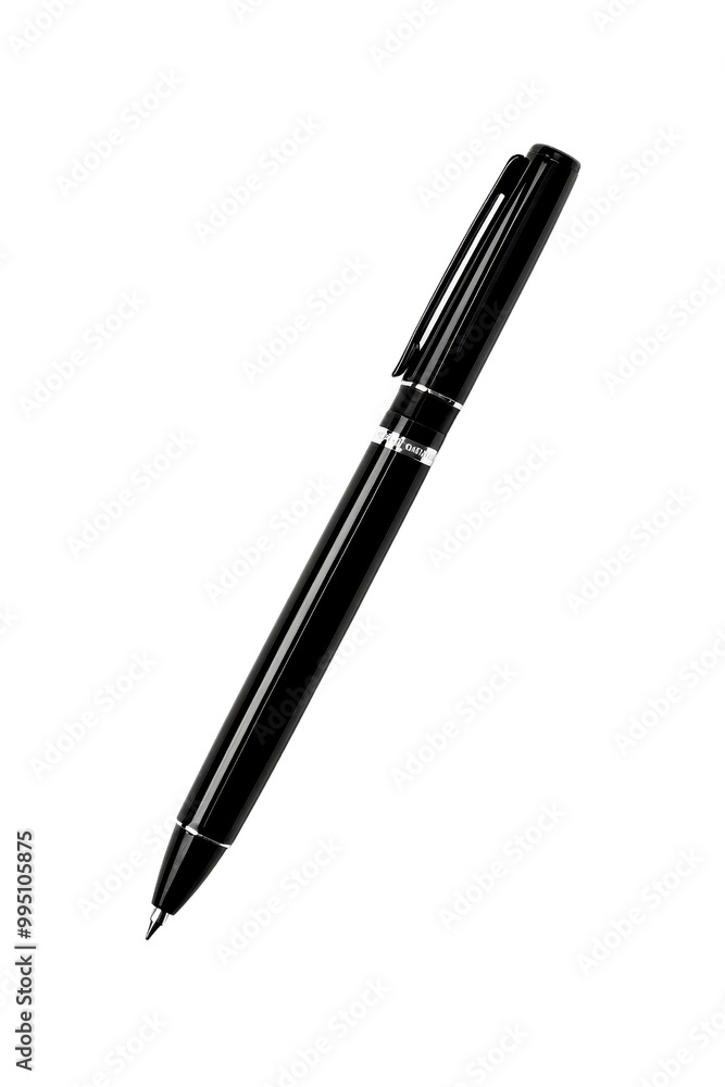 A sleek black pen with a shiny surface, ideal for professional writing and note-taking tasks. A sleek black pen with a shiny surface, ideal for professional writing and note-taking tasks.