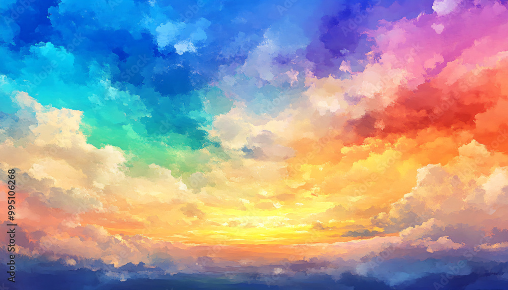 A dreamy sky transitioning from a golden sunset to a full spectrum of rainbow colors, giving off a vibrant yet calming feel A dreamy sky transitioning from a golden sunset to a full spectrum of rainbow colors, giving off a vibrant yet calming feel