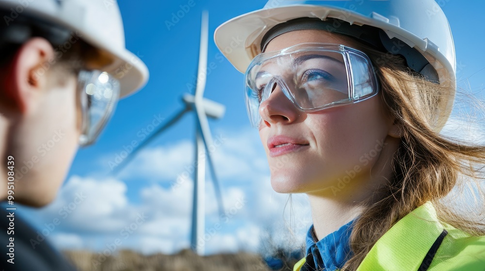 Engineers Working Together at Wind Turbine Site Engineers Working Together at Wind Turbine Site