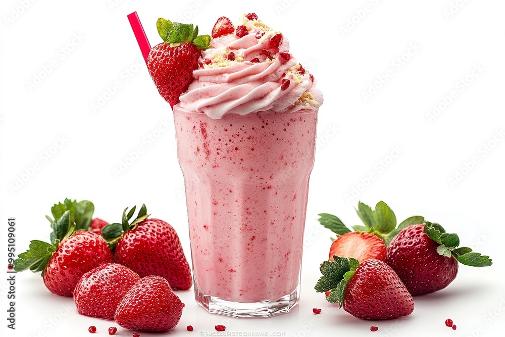 Isolated strawberry milkshake against a white backdrop. Generative Ai Isolated strawberry milkshake against a white backdrop. Generative Ai