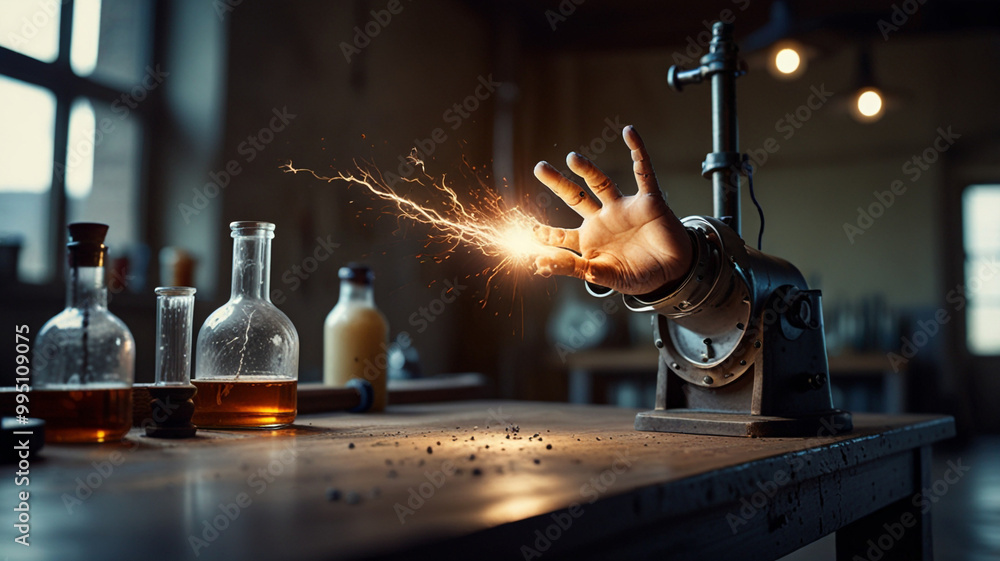 Naklejka premium Spark of Innovation in an Old Creaky Laboratory