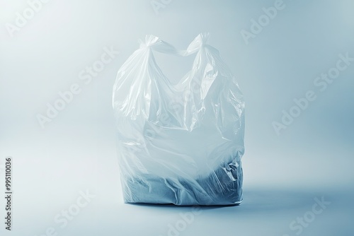 Isolated trash-filled plastic bag on a white backdrop. Generative Ai