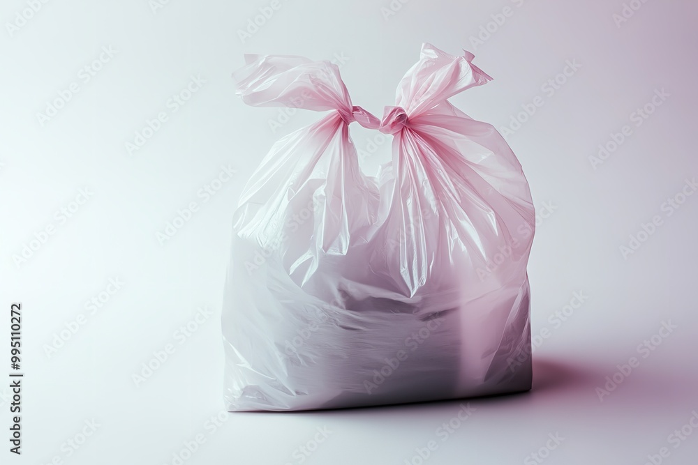 Isolated trash-filled plastic bag on a white backdrop. Generative Ai Isolated trash-filled plastic bag on a white backdrop. Generative Ai