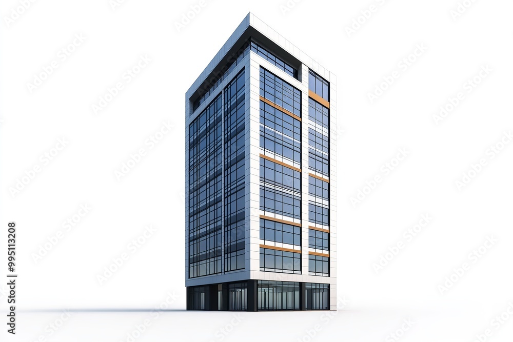 Realistic isolated picture of a tall office building on a white backdrop. Generative Ai Realistic isolated picture of a tall office building on a white backdrop. Generative Ai