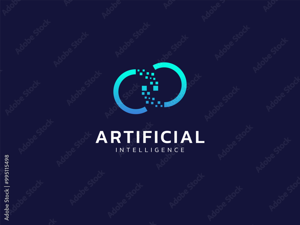 Artificial intelligence with twisted infinity digital transformation circles technology Analysis logo vector design concept. AI technology logotype symbol for advance technology, tech company, ui, web Artificial intelligence with twisted infinity digital transformation circles technology Analysis logo vector design concept. AI technology logotype symbol for advance technology, tech company, ui, web