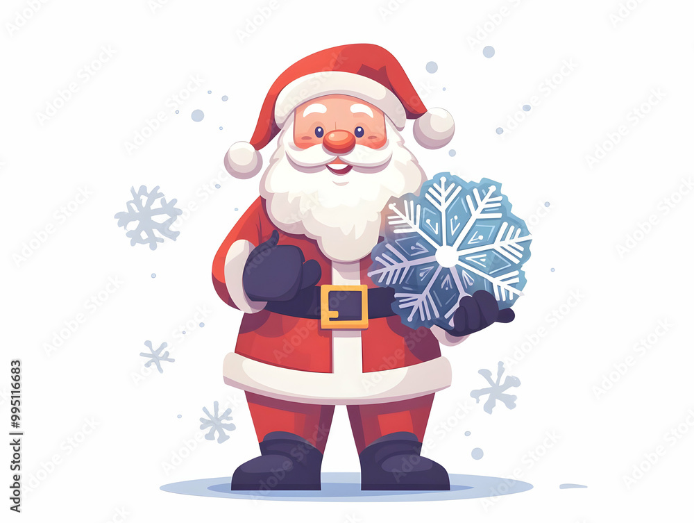 Flat Santa Holding a Holographic Snowflake - Vibrant Colorful Illustration with Ample Space for Festive Messages Flat Santa Holding a Holographic Snowflake - Vibrant Colorful Illustration with Ample Space for Festive Messages
