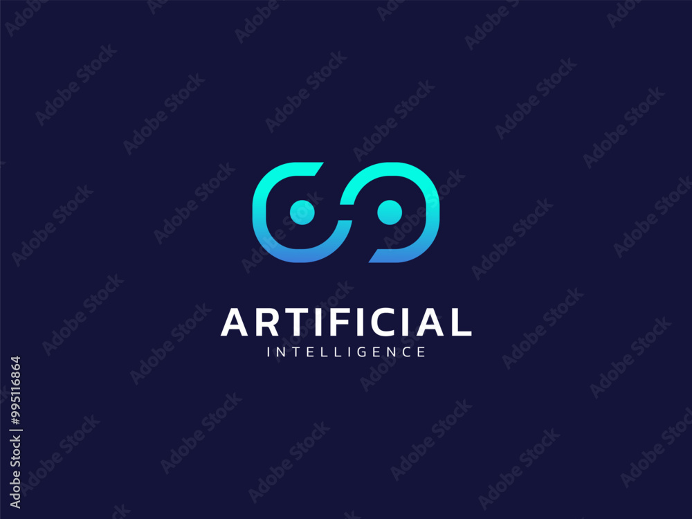 Artificial intelligence with twisted infinity robot eyes technology Analysis logo vector design concept. AI technology logotype symbol for advance technology, tech company, ui, automation, network. Artificial intelligence with twisted infinity robot eyes technology Analysis logo vector design concept. AI technology logotype symbol for advance technology, tech company, ui, automation, network.