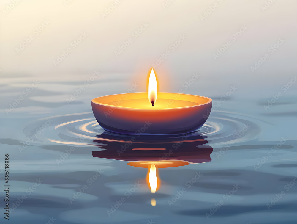 Serene Flat Vector Illustration of Candlelight Reflection on Still Water - Calming Background with Copy Space for Smart Business Use Serene Flat Vector Illustration of Candlelight Reflection on Still Water - Calming Background with Copy Space for Smart Business Use