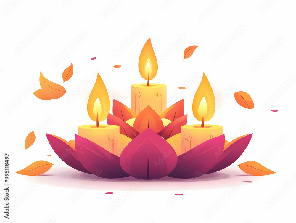 Flat Vector Illustration of Loy Krathong Celebration with Glowing Candles, Isolated on White Background - Festive Atmosphere Design Flat Vector Illustration of Loy Krathong Celebration with Glowing Candles, Isolated on White Background - Festive Atmosphere Design