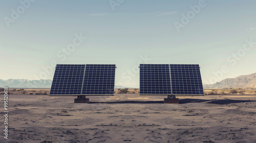  Two isolated solar panels standing in the sunlight photo