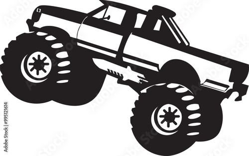 monster truck black and white silhouette vector 