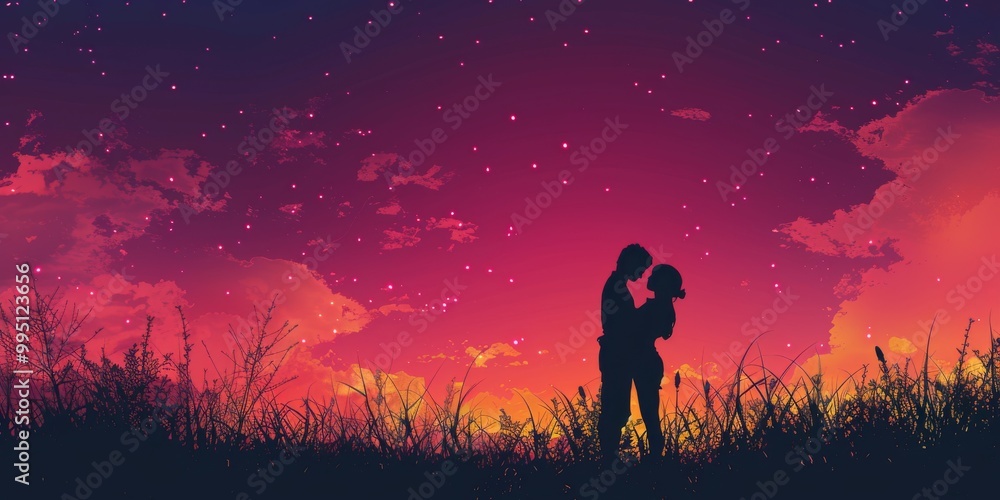 Lofi background with a silhouette of a couple. Lofi background with a silhouette of a couple.
