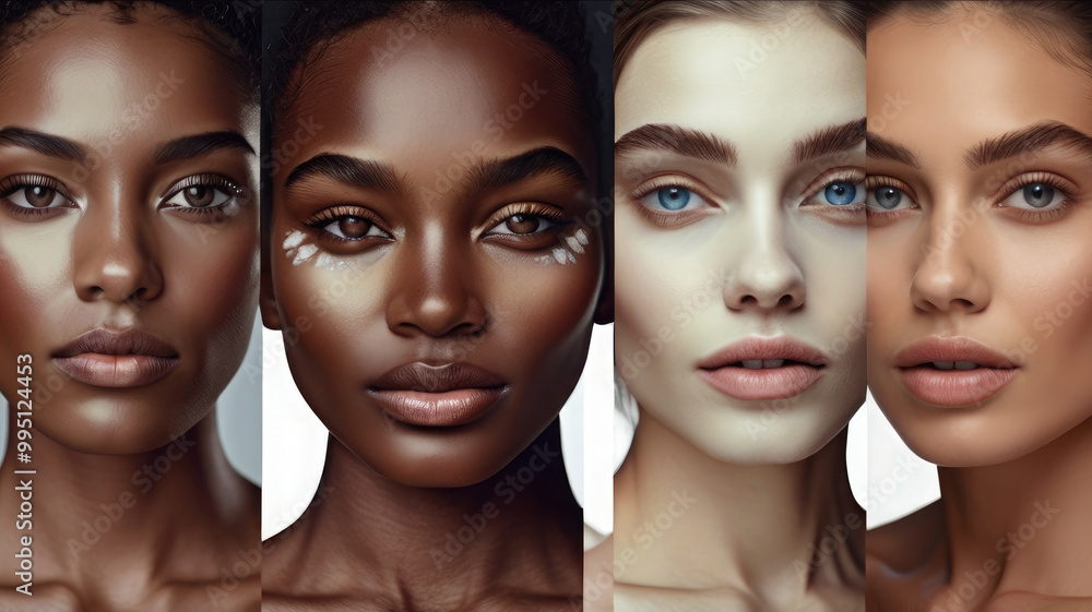 Portrait of diversity of female fashion models with smooth skin. Portrait of diversity of female fashion models with smooth skin.