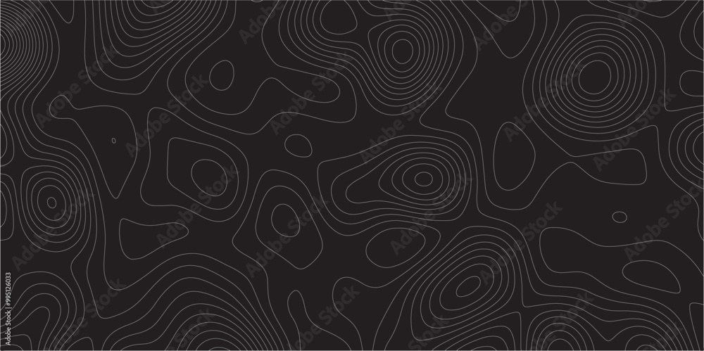 Abstract white on black background Topographic line map pattern. Contour elevation topographic and textured Background Modern design with black background with topographic wavy patted.
Abstract white on black background Topographic line map pattern. Contour elevation topographic and textured Background Modern design with black background with topographic wavy patted.