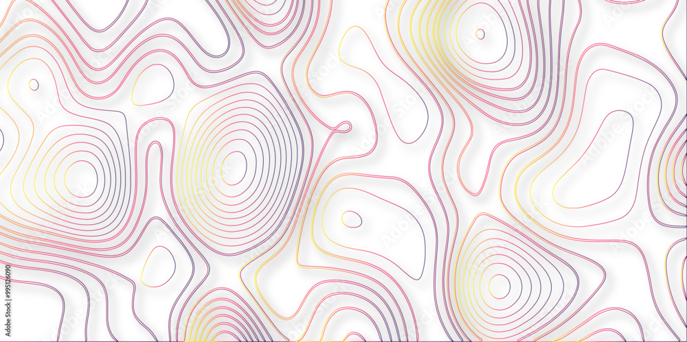 Fototapeta premium Abstract white colorful Topographic line map background shadows. Contour elevation topographic and textured Background Modern design with White background with topographic wavy pate for decoration. 