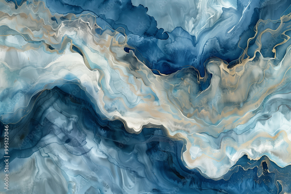Stunning fluid art with blue, grey, and beige textures mimicking watercolor Stunning fluid art with blue, grey, and beige textures mimicking watercolor