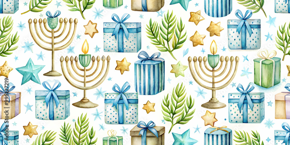 3D Watercolor Seamless Tiles Featuring Hanukkah Candles Made from Soy Wax - Sustainable Zero Waste Holiday Decor Pattern 3D Watercolor Seamless Tiles Featuring Hanukkah Candles Made from Soy Wax - Sustainable Zero Waste Holiday Decor Pattern