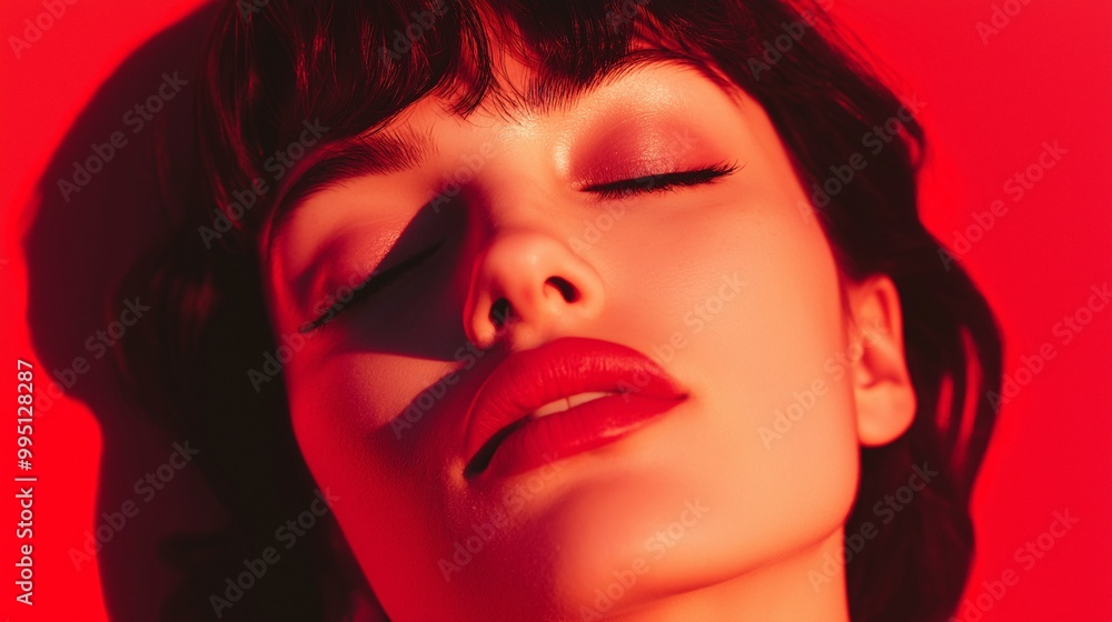Portrait of Woman with Bold Red Makeup and Background Portrait of Woman with Bold Red Makeup and Background
