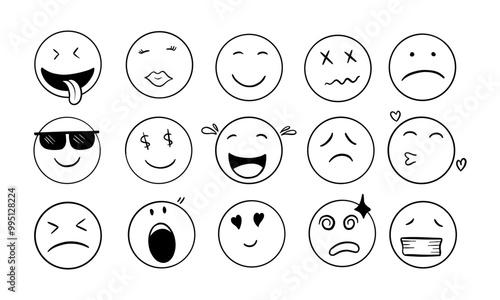 A Collection of Hand-Drawn Emojis Depicting Various Expressions