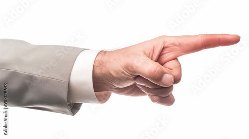 Businessman's Hand Pointing Direction on White Background, Symbolizing Business Focus and Growth Concept